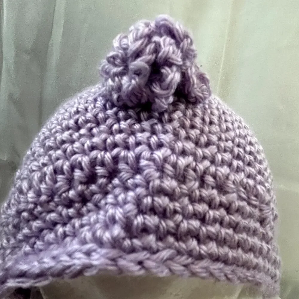 SKU2182 Handmade Crocheted Lilac Purple Beanie Cap Hat 10x7